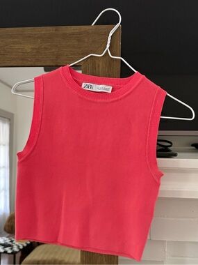 Zara Ribbed Sleeveless Crop Top - Coral Pink